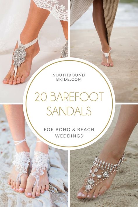 20 Barefoot Sandals from Etsy | SouthBound Bride Wedding Beach Sandals, Wedding Shoes Beach Brides, Barefoot Wedding Shoes, Bride Beach Outfit, Beach Wedding Shoes For Bride, Wedding Shoes For Beach, Diy Barefoot Sandals, Boho Barefoot Sandals, Events Coordinator