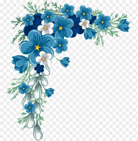 Flower For Frame Corner, Blue Flower Border Frame, Beautiful Frames And Borders, Flower Border Design Aesthetic, Blue Frame Border, White Flower Border, Blue Flower Frame, Blue Flower Border, Blue Flower Sticker