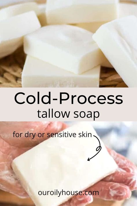 Magnesium Soap Recipe, Sensitive Skin Soap Recipe, Diy Tallow Dish Soap, How To Make Tallow Soap, Tallow Bar Soap, Beef Tallow And Honey Face Cream, Cold Process Tallow Soap Recipe, Diy Tallow Soap, Homemade Tallow Soap