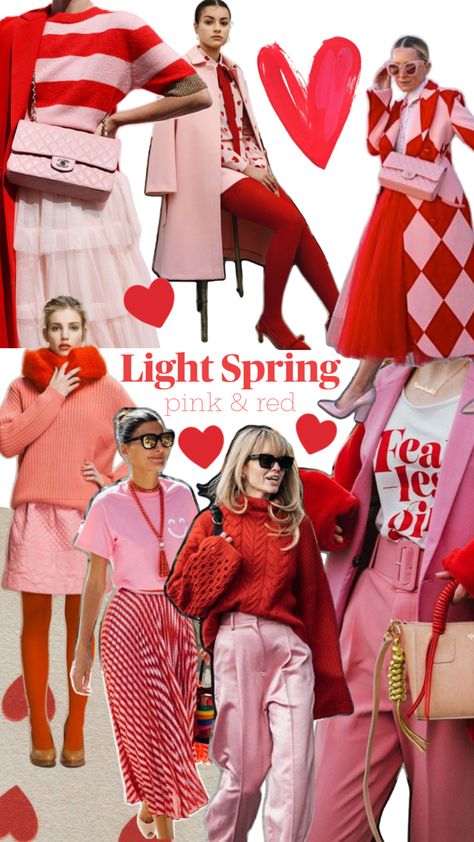 Light Spring Color Palette: Red & Pink Outfit Pantalon Rojo, Valentines Day Outfit Ideas, Light Spring Color Palette, Red Pastel, Colorful Wardrobe, Day Outfit Ideas, Outfit Inspiration Women, Colour Combinations Fashion, Color Combos Outfit