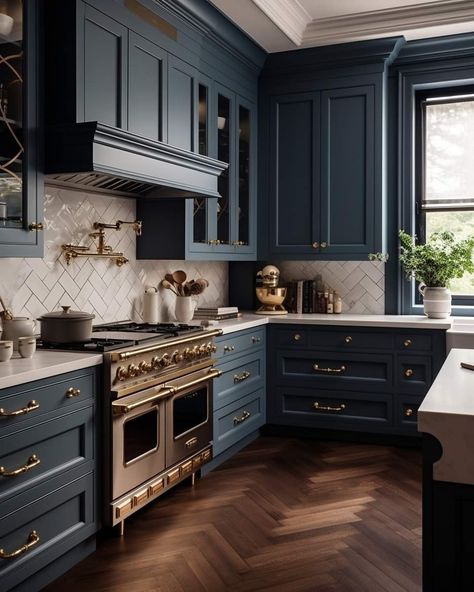 Dark Blue Kitchens, Ant Hill, White Gothic, Golf Estate, Blue Kitchen Cabinets, Kabinet Dapur, Victorian Kitchen, Blue Cabinets, Kitchen Design Trends