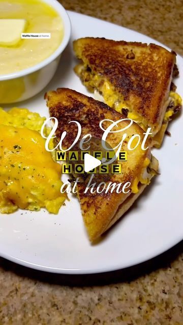 Lawanna Lux on Instagram: "We Got Waffle House at Home! 
Texas cheesesteak melt plate with cheese, eggs, and cheese grits!

This is what I always order and I will never have to go to Waffle House again unless I want a waffle or some cheese eggs 😂😂😂 but I heard they sell the waffle batter I shall see!! lol 

#ingredients #recipe 
Seasoned Sirloin PhillySteak from Walmart 
Cook down & add in chopped onions with a dash of salt and pepper or seasoned to your liking as it already said it was seasoned.

Once done add American cheese again how much ever cheese your stomach will allow 😂

I used Texas Toast from Walmart the great value brand it’s with all of the other bread, not in the deli. 

Spread mayo on one side to toast add more cheese if you like add your chopped steak and toast on both Texas Cheesesteak Melt, Texas Cheesesteak, Waffle Batter, Philly Cheese Steak Recipe, Eggs And Cheese, Chopped Steak, Cheese Grits, Texas Toast, Waffle House