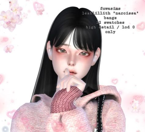 Sims Hair Accessories Cc, Sims4 Korean Hair, Sims4 Bangs Cc, Ts4 Bangs Accessory, Narcissa Hairstyle, Ts4 Bangs Hair, Sims 4 Accessory Bangs, Sims Bangs, Sims 4 Cc Bangs Accessory