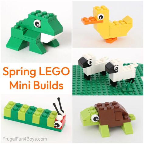 LEGO Animal Instructions {Spring Mini Builds} - Frugal Fun For Boys and Girls Lego Turtle, Build A Frog, Lego Easter, Engineering Challenges, Easy Lego Creations, Lego Education, Diy Lego, Lego Club, Fun Projects For Kids