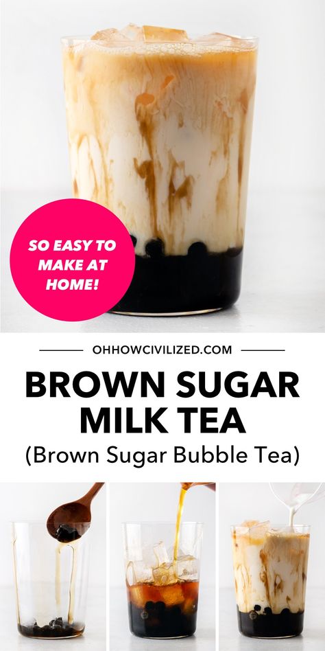 Brown Sugar Bubble Tea, Boba At Home, Milk Tea With Boba, Summer Tea Recipes, Brown Sugar Milk Tea, Flavored Iced Tea Recipes, Brown Sugar Milk, Homemade Tea Recipes, Hot Tea Recipes