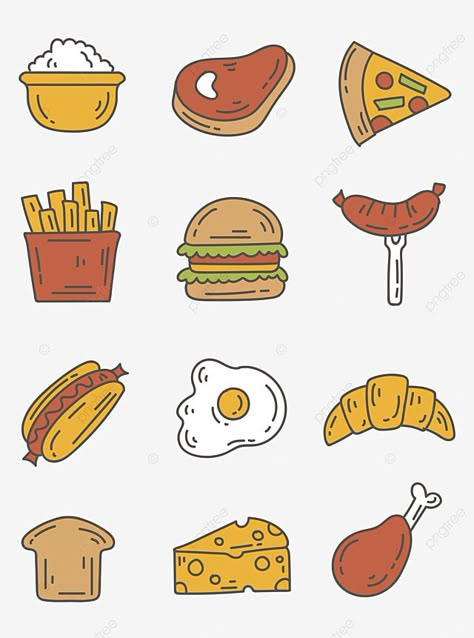 Food Sweet Aesthetic, Food Cartoon Aesthetic, Food Ilustrasi, Food Doodle Art, Food Cartoon Illustration, Icon Set Aesthetic, Cartoon Food Art, Food Vector Art, Cute Cartoon Food