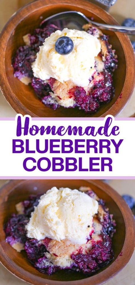 This old-fashioned blueberry cobbler recipe is a warm, gooey blueberry dessert with a biscuit, cake-like crust, perfect for any occasion. Homemade Cobbler Recipes, Homemade Blueberry Cobbler, Blueberry Cobbler Recipe, Easy Blueberry Cobbler, Summer Fruit Desserts, Blueberry Cobbler Recipes, Blueberry Dump Cakes, Berry Cobbler, Comfort Desserts