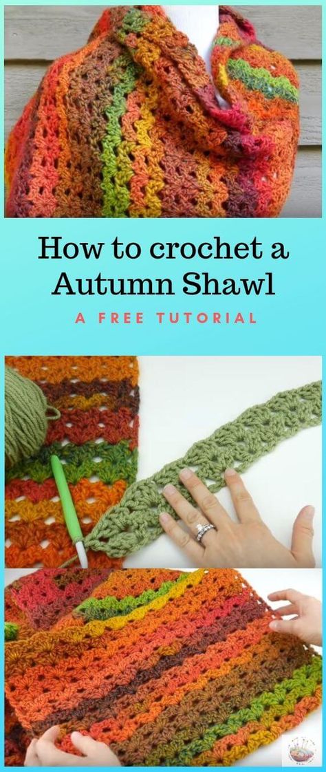 How To Crochet an Autumn Shawl popularcrochet.com #popularcrochet #crochet #autumnshawl #freecrochetpattern Autumn Shawl, Crochet Autumn, Large Crochet Hooks, Popular Crochet, Crochet Patterns Free Beginner, Crochet Shawls And Wraps, All Free Crochet, Crochet Shawls, Crochet Wrap