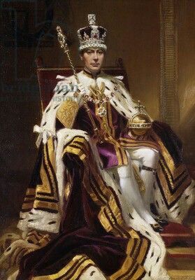 His Majesty King George VI in imperial robes with sceptre and orb in hand, with the Imperial State Crown English Monarchs, Coronation Robes, M King, King George Vi, King George V, English Royalty, Royal Life, Products Design, Queen Of England