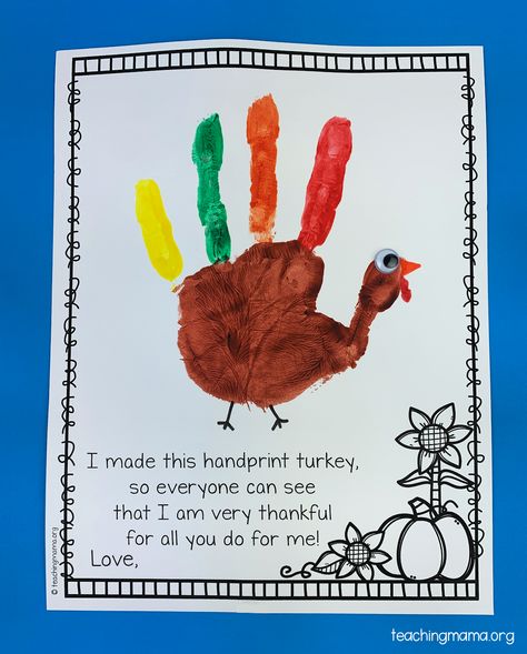 turkey handprint project Hand Turkeys Craft, What I Am Thankful For Craft, Turkey Craft Handprint, Hand Turkey Painting, What Am I Thankful For Craft, Low Prep Thanksgiving Crafts, Turkey Handprint Crafts For Toddlers, Turkey Handprints Preschool, Turkey Hand Prints Kids