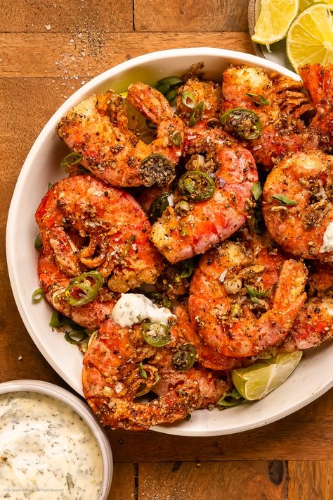 Chinese Salt and Pepper Shrimp: Crispy, Crunchy Perfection! - No Spoon Necessary Giant Shrimp Recipe, Cilantro Dipping Sauce, Crispy Prawns, Cold Shrimp, Pepper Shrimp Recipe, Crunchy Food, Salt And Pepper Shrimp, Pepper Shrimp, Simple Family Meals