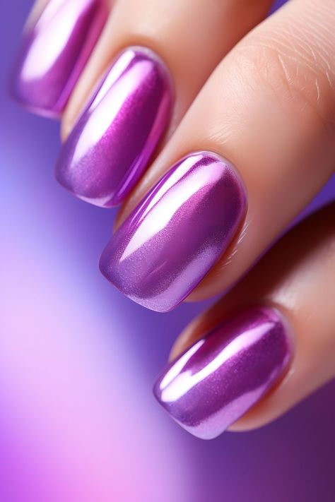 metallic nails, fuchsia and violet nails, nail art, nail design, nail inspiration, nail ideas, colorful nails, vibrant nails, nail trends, nail fashion, manicure, nail aesthetics, nail creativity, chic nails, stylish nails, trendy nail designs, beautiful nails, elegant nails, feminine nails, glossy nails, shimmering nails, iridescent nails, gradient nails, ombre nails, nail beauty, nail shades, nail color transition, nail gradient ideas, nail art inspiration Beautiful Nails Elegant, Nail Ideas Colorful, Nails Feminine, Shimmering Nails, Shining Nails, Feminine Nails, Nails Iridescent, Nail Gradient, Gel Chrome Nails