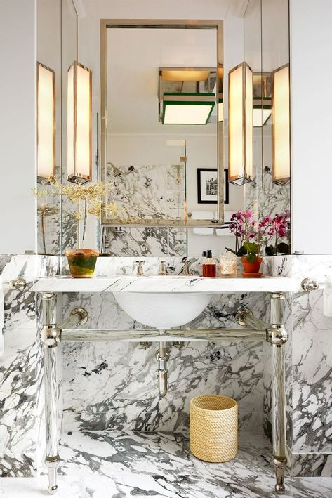 White Marble Bathrooms, Black White Bathrooms, White Bathroom Designs, Mahogany Doors, Apartment Renovation, Upper East Side, Pierre Frey, Marble Bathroom, Black Bathroom