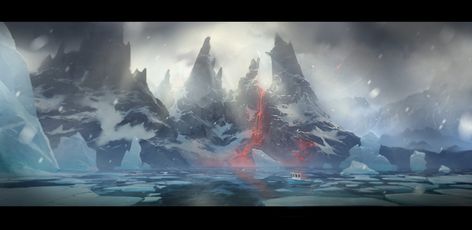 ArtStation - Ice Volcano, Brent Minehan Ice Volcano, Fantasy Places, Fictional World, Dragon Art, Fantasy Artwork, Fantasy Landscape, Fantasy World, Volcano, Location History