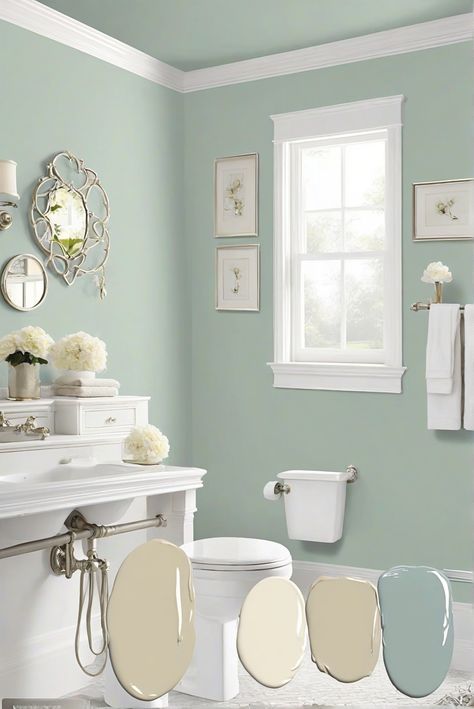 home decor interior design, home interior design, home decorating, paint color match What Color To Paint A Bathroom, Sea Foam Bathroom Ideas, Turquoise Bathroom Paint, Bathroom Colour Ideas Paint Colors, Blue Green Paint Bathroom, Sea Foam Paint Color, Best Colors For Bathroom Walls, Light Teal Bathroom Walls, Light Green Paint Colors Bathroom