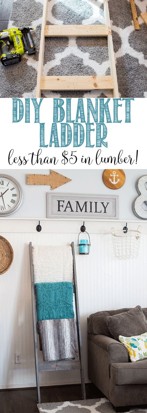 DIY Blanket Ladder for less than $5 in lumber!!!!  Great step by step tutorial so you can make your own! Diy Blanket, Diy Blanket Ladder, Smart Tiles, Blanket Ladder, Small Woodworking Projects, Diy Holz, Easy Home Decor, Boho Home, Woodworking Projects Diy