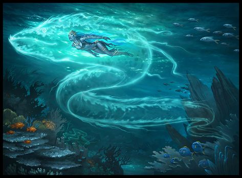 Water Magic Art, Howard Lyon, Water Kingdom, Powers Art, Water Magic, Campaign Ideas, Elemental Magic, Underwater Scene, Super Powers Art