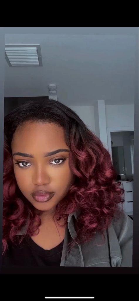 Ombre Burgundy hair curls achieced through flexi rod set Burgundy Hair Curly, Ombre Burgundy Hair, Burgundy Hair Black Women, Black Women Birthday, Flexi Rod Set, Burgundy Background Aesthetic, Hair Burgundy, Ombre Burgundy, Hair Black Women