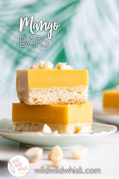 These Mango Bars are no ordinary mango bars. They are the perfect marriage of a nutty macadamia shortbread crust and creamy mango pudding. #wildwildwhisk #macfarms #mangobars #mangopudding #ad Mango Bread Recipe Hawaii, Mango Bars, Mango Curd, Mango Pie, The Perfect Marriage, Sweet Breakfast Treats, Mango Pudding, Mango Dessert, Mango Cheesecake