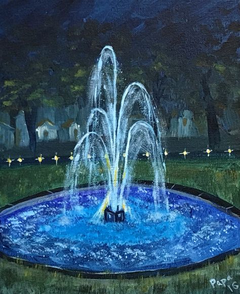 Water Fountains Paintings, Fountain Painting Ideas, Water Fountain Illustration, Water Fountain Painting, Water Fountain Drawing, Fountain Illustration, Fountain Painting, Fountain Art, 3d Painting On Canvas