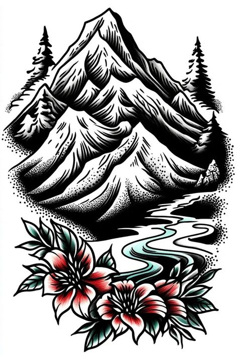 Tattoo idea: tattoo sketch A series of mountain peaks with a hidden 1 New Tattoo Designs, 3 Tattoo, Mountain Peak, Mountain Tattoo, Dandelion Seed, Top Tattoos, Simple Lines, Tiny Tattoos, Tattoo Sketches