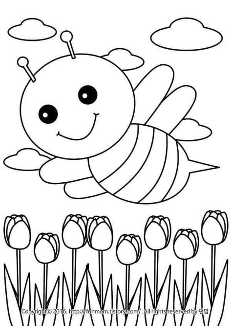 Bee Line Art, Bee Coloring, Kindergarten Drawing, Giraffe Coloring Pages, Bee Coloring Pages, Free Kids Coloring Pages, Bee Drawing, Flower Pattern Drawing, Paper Crafts Magazine