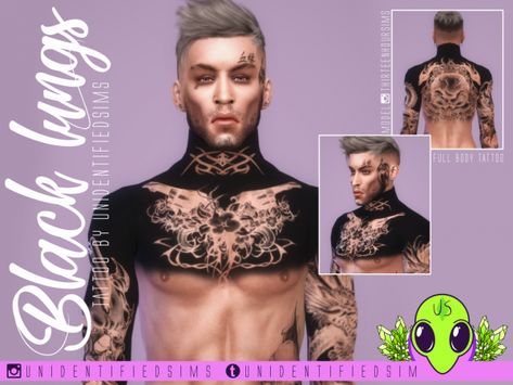 Black Lungs Tattoo - The Sims 4 Download - SimsDomination Sims 4 Cc Tattoo Male Neck, Sims 4 Chest Tattoo, Sims 4 Neck Tattoo Cc, Sims 4 Full Body Tattoo, Sims 4 Neck Tattoo, The Sims Source, Sims Tattoo, Full Neck Tattoos, Cc Accessories