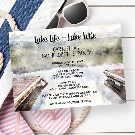 Lake Life - Lake Wife Boat Dock Bachelorette Party Invitation Lake Wife Bachelorette Party, Lake Day Bachelorette Party, Lake House Bachelorette, Lake House Bachelorette Party, Bachelor Ideas, Lake Bachelorette Party, Bachelorette Party Lake, Boat Docks, Party Boat