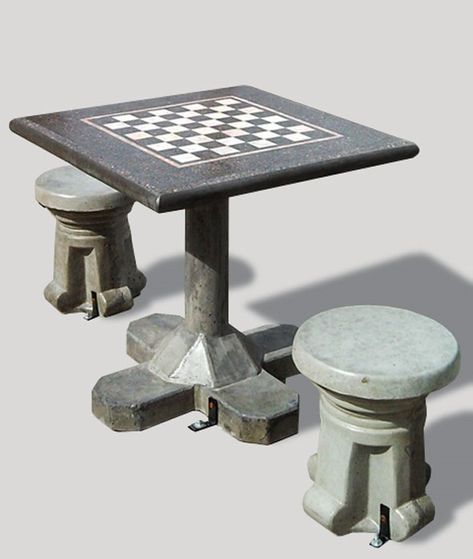 Genius FS – freestanding table with grey concrete stools Outdoor Chess Table, Chess Tables, Outdoor Chess, Outdoor Ping Pong, Concrete Tables, Outdoor Ping Pong Table, Table Tennis Equipment, Aggregate Concrete, Concrete Stool