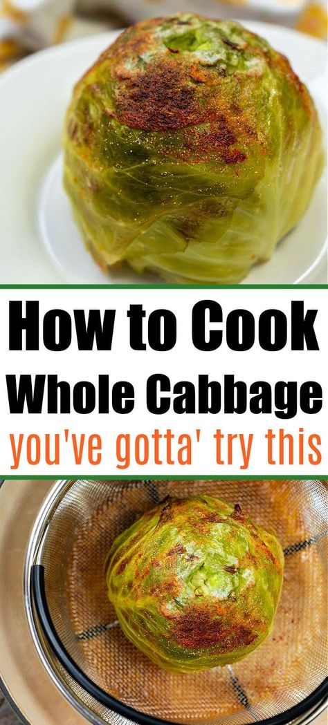 How to cook a whole cabbage in an Instant Pot or your oven is here! Steamed and then crisped a bit, buttered and served as a side dish. #wholecabbage #instantpotcabbage #dutchovencabbage Ground Beef In Crockpot, How To Cook Cabbage, Cook Cabbage, Easy Cabbage Recipes, Cabbage Plant, Baked Cabbage, Easy Pressure Cooker Recipes, Steamed Cabbage, Roasted Cabbage