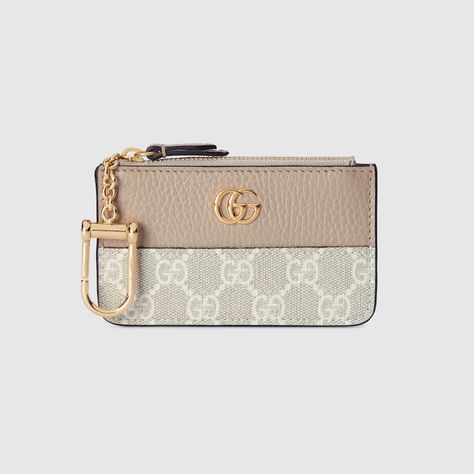 GG Marmont keychain card case in oatmeal leather and Supreme | GUCCI® US Gucci Keychain Wallet, Cute Wallet Keychain Ideas, Gucci Key Pouch, Gucci Card Holder, Keychain Hook, Wishlist 2024, Women's Wallets, Xmas List, Gucci Gg Marmont