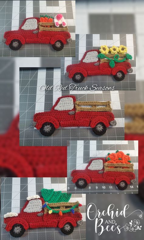 How to Crochet an Old Red Truck Applique - Part 1 Crochet Christmas Tree Ornaments, Old Red Truck, Crochet Embellishments, Christmas Red Truck, Christmas Tree Tops, How To Make Christmas Tree, Crochet Christmas Trees, Christmas Applique, Christmas Truck