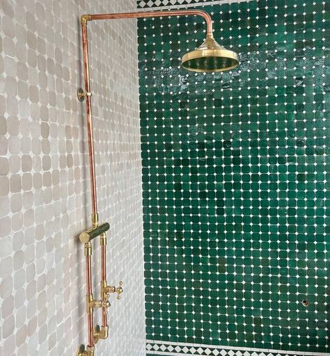 Mixed Cooper and Brass Outdoor Shower. Indoor and Outdoor - Etsy Australia Vintage Kitchen Faucet, Unlacquered Brass Faucet, Vintage Faucet, Rustic Shower, Brass Kitchen Faucet, Wall Mount Faucet Bathroom, Luxurious Showers, Shower Fixtures, Brass Shower