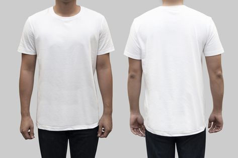 Isolated front and back white t-shirt on a man body as a template for t-shirt design Premium Photo T Shirt Branca, Plain White Shirt, Plain White T Shirt, Tshirt Template, T Shirt Design Template, Blank T Shirts, Shirt Template, Clothing Mockup, Hottest Fashion Trends