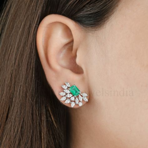 Zambian Emerald Stud Earrings, 18K White Gold Diamond Earrings, Natural Gemstone Jewelry, Dainty Gold Earring, Women Earrings, Wedding Gift Emerald And Diamond Earrings, Wedding Gift Items, Emerald Stud Earrings, Dainty Gold Earrings, White Gold Diamond Earrings, Emerald Earrings Studs, Jewelry Dainty, Natural Gemstone Jewelry, Zambian Emerald