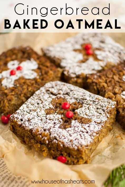 Gingerbread Oatmeal Breakfast Cookies, Gingerbread Breakfast Cookies, Christmas Baked Oats, Gingerbread Oats, Gingerbread Breakfast, Gingerbread Baked Oatmeal, Baked Oats Recipes, Cookie Baked Oatmeal, Gingerbread Oatmeal