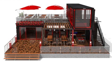 Container Restaurant Interior, Container Business, Roblox Builds, Outdoor Restaurant Patio, Shipping Container Buildings, Green Resort, Container Restaurant, Restaurant Patio, Container Buildings