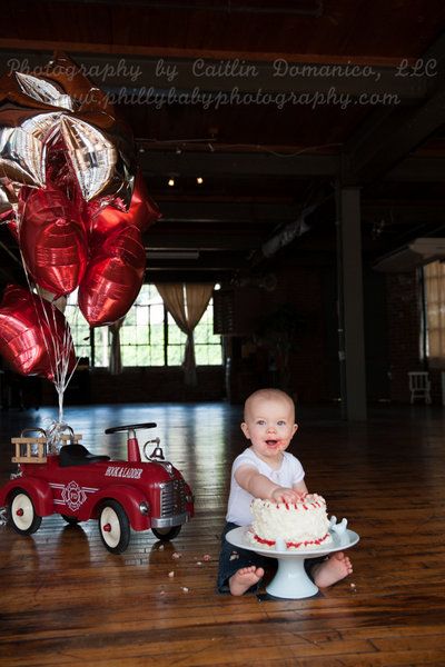 1 Year Old Photo Session -  Cake Smash and Firetruck Pictures by Caitlin Domanico Philly Baby Photography Bday Photoshoot, Warp Speed, 1st Birthday Pictures, First Birthday Pictures, Birthday Pics, Firetruck Birthday, 1 Cake, 1st Year, Kids Events