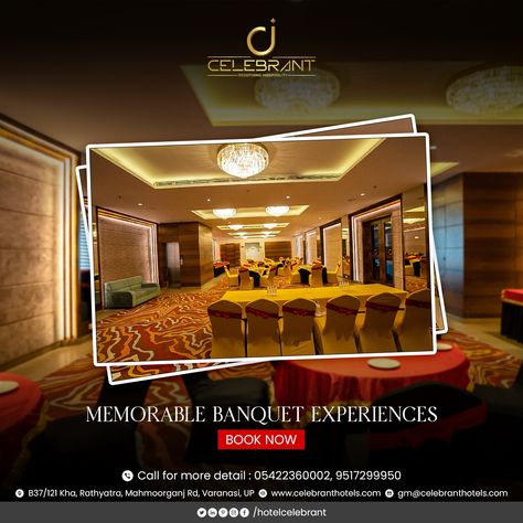 Banquet Hall Creative Post, Banquet Hall Creative Ads, Restaurant Creatives, Hotel Marketing Design, Creative Advertisement, Brochure Cover Design, Hotel Marketing, Function Hall, Photoshop Tutorial Typography