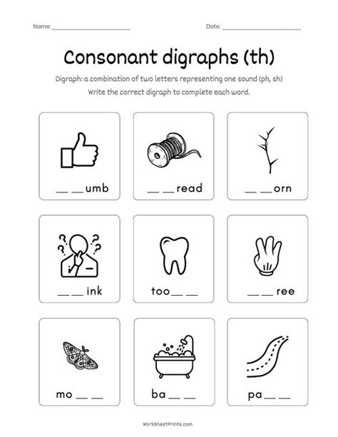 Consonant Digraph 'th' | Kindergarten Worksheets Printable Th Worksheets Digraph, Ch Sound Worksheets, Wh Digraph Worksheets, Consonant Digraphs Worksheets, Th Digraph, Digraph Worksheets, Ch Sound, Digraphs Worksheets, Consonant Digraphs