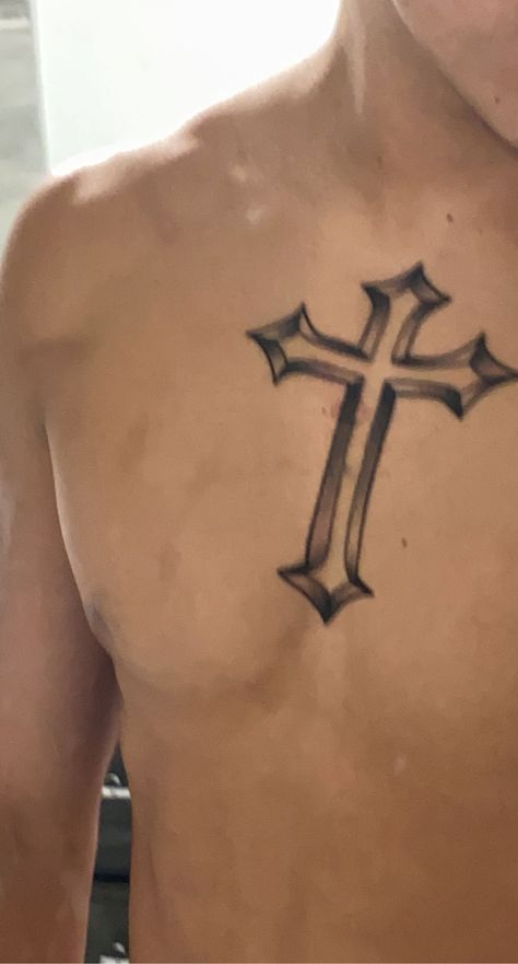 Chest Cross Tattoo For Men, Chest Cross Tattoo, Cross Chest Tattoo Men, Cross Tattoo Chest, Cool Little Tattoos, Practice Tattoos, Head Aesthetic, Family Tattoos For Men, Ab Tattoo