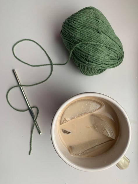 #yarn #morning #coffee #aesthetic #green Green Yarn Aesthetic, Yarn Pictures, Morning Coffee Aesthetic, Yarn Aesthetic, Green Yarn, Pola Amigurumi, Aesthetic Green, Coffee Aesthetic, Types Of Yarn