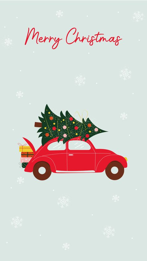 Car With Christmas Tree On Top, Christmas Car Drawing, Christmas Car Wallpaper, Christmas Tree On Car, Auto Illustration, Easy Christmas Drawings, Merry Christmas Wallpaper, Car Christmas, Cute Christmas Wallpaper