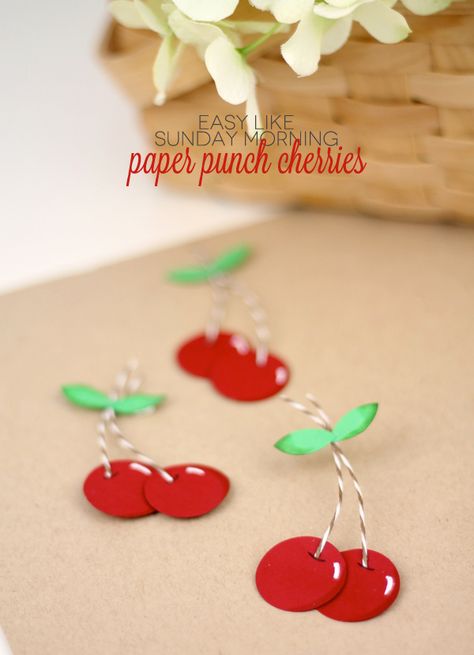 Five basic #crafting supplies are all you'll need to make these adorable cherry embellishments  | Damask Love Paper Punch Art, Punch Art Cards, Easy Like Sunday Morning, Sweet Paper, Craft Punches, Mason Jar Crafts Diy, Paper Crafts Card, Candy Cards, Paper Punch