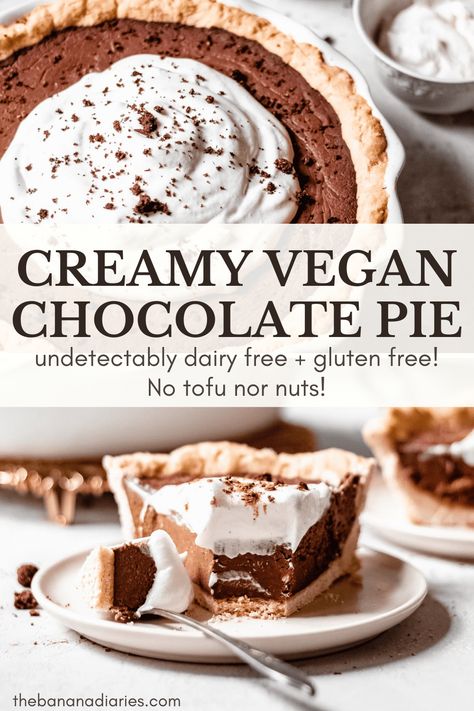 This incredibly decadent and insanely rich vegan chocolate cream pie will leave you speechless! Completely soy free, nut free, and Paleo, this vegan chocolate pie is a chocolate lovers dream! #chocolate #vegan #paleo #glutenfree #soyfree #chocolatepie Vegan Chocolate Pie Recipe, Vegan Chocolate Pie, Vegan Pies Recipes, Chocolate Pie Crust, Vegan Pie, Chocolate Cream Pie, Vegan Cake Recipes, Chocolate Pie, Easy No Bake Desserts