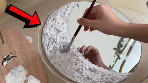 I've always wanted a pretty moon mirror but I just can't find one that is exactly what I'm looking for until I saw this brilliant DIY idea on YouTube by COLLEEN CHAN. I immediately knew Diy Crescent Moon, Crescent Moon Mirror, Pretty Moon, Moon Mirror, Christmas Crafts To Make, Black Acrylic Paint, White Acrylic Paint, Diy Mirror, Clay Ideas