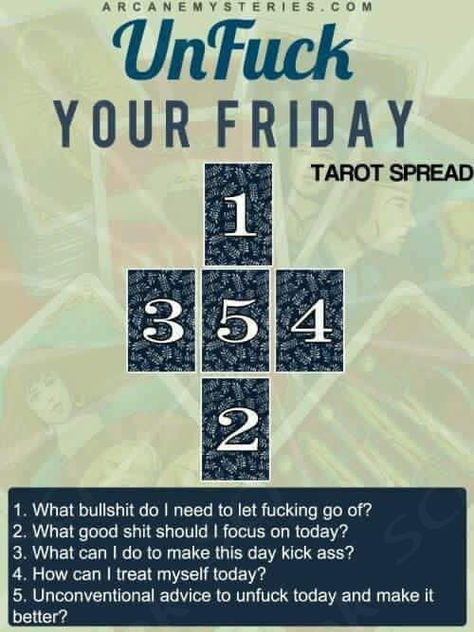 Friday fun spread Tarot Reading Spreads, Tarot Cards For Beginners, Learning Tarot Cards, Tarot Card Spreads, Reading Tarot, Sailor Scout, Tarot Tips, Tarot Meanings, Tarot Spread