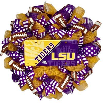 Football Wallpaper Iphone, Sports Wreath, Lsu Tigers Football, Sports Wreaths, Football Wreath, Tiger Football, Wreath Burlap, Outdoor Wreaths, Purple Decor