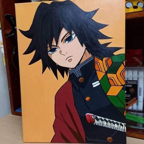 Giyu Painting, Anime Painting Demon Slayer, Anime Canvas Drawing, Demon Slayer Painting Ideas, Demon Slayer Acrylic Painting, Demon Slayer Painting Canvas, Demon Slayer Canvas Painting, Demon Slayer Art Drawing, Demon Slayer Drawing Ideas