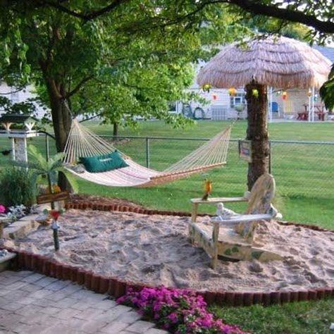 Beach Theme Backyard, Backyard Hammock, Backyard Fireplace, Backyard Beach, Outdoor Living Design, Backyard Porch, Beach Diy, Backyard Inspo, Yard Design